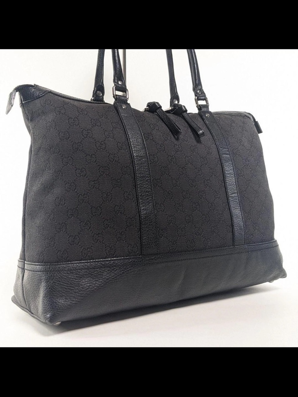 Gucci Black Monogram Canvas Shoulder Duffel